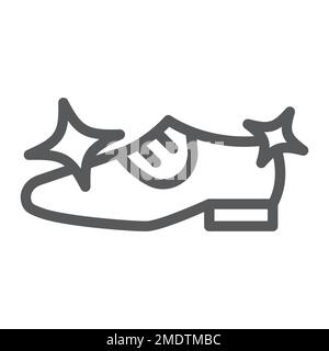 Schuhputzliniensymbol, Schuhe und Schuhe, glänzendes Schuhzeichen, Vektorgrafiken, ein lineares Muster auf weißem Hintergrund, Schritt 10. Stock Vektor