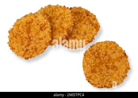 Panierte Hamburger mit Hähnchenfilet isoliert auf weiß, mit Clipping Path im Preis inbegriffen Stockfoto