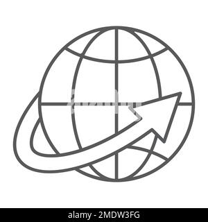 Weltweiter Versand dünne Linie Symbol, Welt und Transport, Planet-Zeichen, Vektorgrafiken, ein lineares Muster auf weißem Hintergrund, eps 10. Stock Vektor