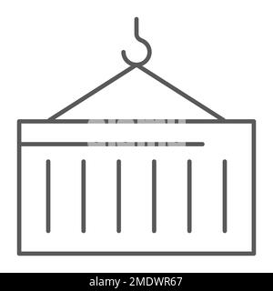 Dünnes Liniensymbol für Container, Fracht und Versand, Kranzeichen, Vektorgrafiken, lineares Muster auf weißem Hintergrund, eps 10. Stock Vektor