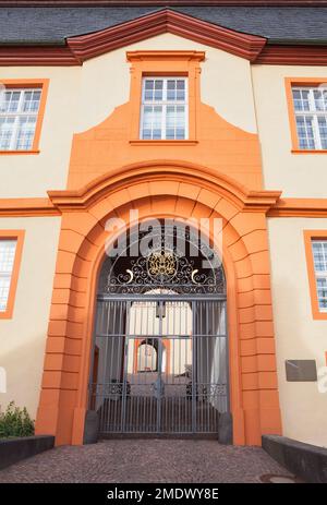 Das Tor zum Schloss Hachenburg, Westerwaldkreis in Rheinland-Pfalz Stockfoto