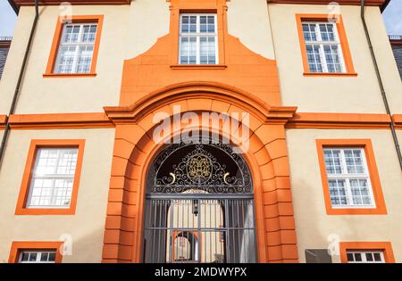 Das Tor zum Schloss Hachenburg, Westerwaldkreis in Rheinland-Pfalz Stockfoto