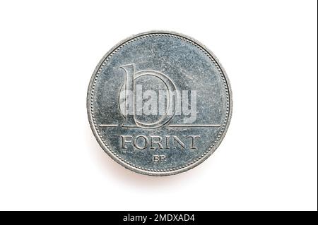 Vor einer ungarischen 10-Forint-Münze von 2021 Stockfoto