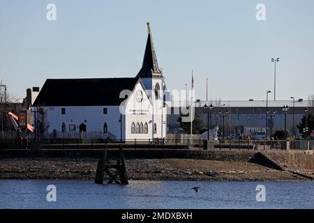 Das norwegische Kirchencafé und Ausstellungszentrum Cardiff Bay wurde im Januar 2023 eröffnet Stockfoto