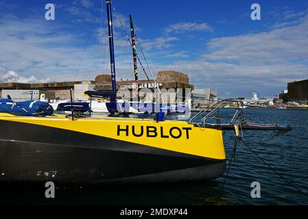 Lorient, Hublot IMOCA, La Base, Keroman Submarine Base, Morbihan, Bretagne, Bretagne, Frankreich, Europa Stockfoto