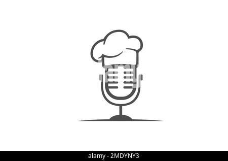 Kreative Kochmütze und Podcast-Mikrofon-Tool Logo Vektorsymbol-Design-Illustration Stock Vektor
