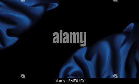 Auf der Oberfläche liegt blaues satiniertes Material in Form von offenen Falten, Seidenhintergrund, satinierter Hintergrund Stockfoto