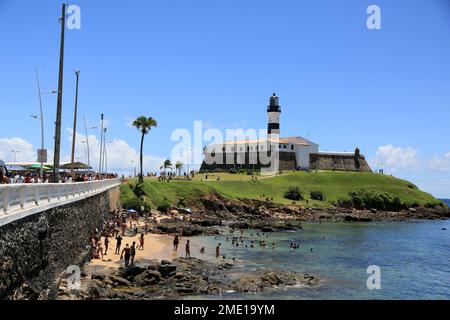 salvador, bahia, brasilien - 15. januar 2023: Blick auf das Fort Santo Antonio, besser bekannt als Farol da Barra in der Stadt Salvador. Stockfoto