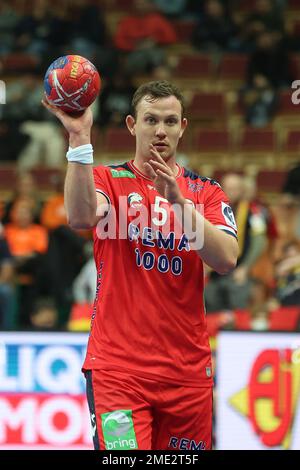 Kattowitz, Polen. 23. Januar 2023. Handball: Weltmeisterschaft, Deutschland - Norwegen, Hauptrunde, Gruppe 3, Spieltag 3 bei Spodek, Norwegens Sander Sagosen in Aktion. Kredit: Jan Woitas/dpa/Alamy Live News Stockfoto