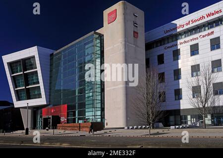 Gebäude der University of South Wales, Cardiff City Centre, erbaut im Januar 2023. Im Winter. Stockfoto