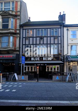 Das Blue Bell Public House, früher Goat Major, oder The Goat. Ursprünglich Die Blaue Glocke. Zentrum von Cardiff, erbaut im Januar 2023. Im Winter. Stockfoto