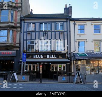 Das Blue Bell Public House, früher Goat Major, oder The Goat. Ursprünglich Die Blaue Glocke. Zentrum von Cardiff, erbaut im Januar 2023. Im Winter. Stockfoto