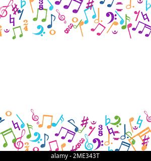 Handgezeichnete bunte Notizen Zierrahmen isoliert auf weißem Hintergrund. Vektormusikhintergrund. Stock Vektor