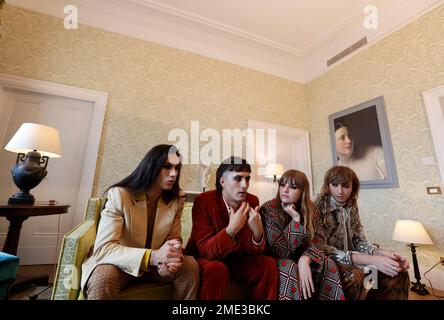 Members of Italian band Maneskin, from left, Ethan Torchio, Damiano ...