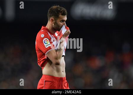 Leo Baptistao von UD Almeria während des Spiels La Liga zwischen Valencia CF und UD Almeria spielte am 23. Januar 2023 im Mestalla Stadium in Valencia, Spanien. (Foto von PRESSIN) Stockfoto