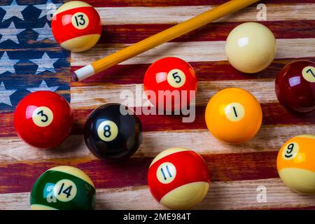 American Flag Und Billardbälle Stockfoto