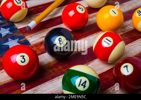 Billardball Auf Amerikanischer Flagge Stockfoto