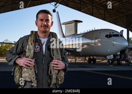 USA Generalmajor der Luftwaffe Christopher ‚Git’r‘ Dunn ist Leiter der Luftwaffe E-7A Wedgetail, dem Geschwader Nr. 2 am Royal Australian Air Force Base Williamtown, Australien angeschlossen. Als Teil der USA Dunn, das Programm für den Austausch von Militärpersonal der Luftwaffe, erlernt derzeit den Betrieb des E-7A, um Kurse und Schulungen für künftige E-7A-Betreiber zu entwickeln. Stockfoto