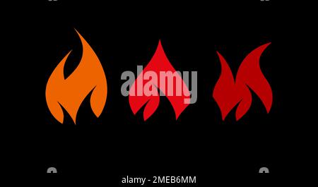 Feuer, Feuer, Feuer. Flammensymbole. Flache Vektordarstellung isoliert auf weißem Hintergrund. Stock Vektor