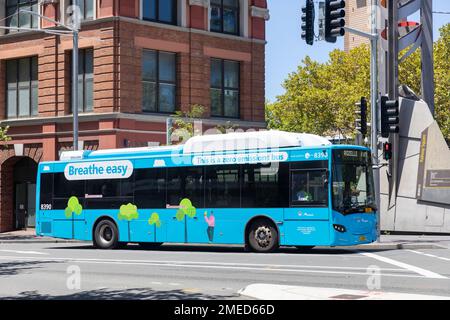 Emissionsfreie Busse Sydney Australia, das NSW-Regierungsprogramm aller emissionsfreien elektrischen Busse, die bis 2035 Diesel- und Wasserstoffbusse ersetzen sollen Stockfoto