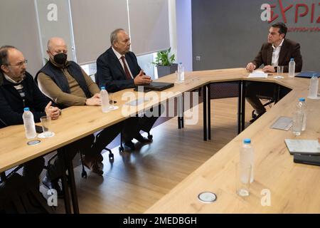 Griechenland, Athen auf 2023-01-19. Der Präsident der Progressiven Allianz SYRIZA, Alexis Tsipras, nimmt an einem Treffen mit dem Präsidentschaftsrat Teil Stockfoto