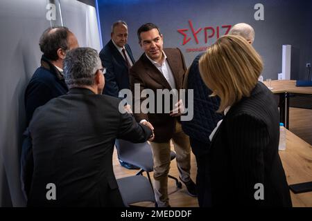 Griechenland, Athen auf 2023-01-19. Der Präsident der Progressiven Allianz SYRIZA, Alexis Tsipras, nimmt an einem Treffen mit dem Präsidentschaftsrat Teil Stockfoto