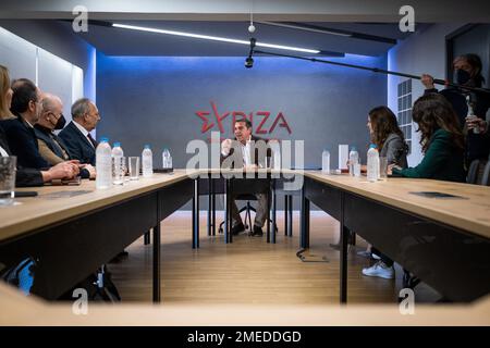 Griechenland, Athen auf 2023-01-19. Der Präsident der Progressiven Allianz SYRIZA, Alexis Tsipras, nimmt an einem Treffen mit dem Präsidentschaftsrat Teil Stockfoto