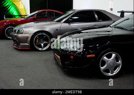 Japanische JDM Cars Nissan Skyline GTR und Toyota Supra auf der MCM Car Show in Bogota, Kolumbien, der größten Autoshow in lateinamerika, am 20. Januar 2022. Foto von: Chepa Beltran/Long Visual Press Stockfoto