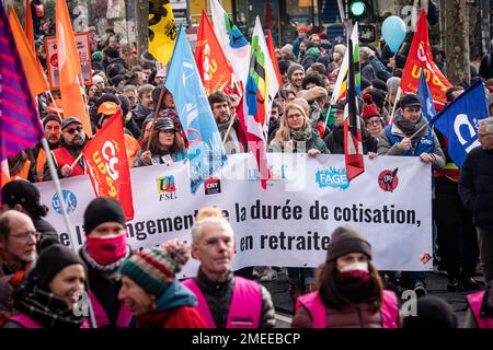 Frankreich, Lyon, 2023-01-19. Demonstration gegen die staatliche Rentenreform. Foto von Franck CHAPOLARD Stockfoto