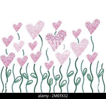 Linienkunst des Herzens mit nahtlosem Hintergrund. Stockfoto