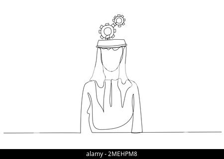 arabischer Männerkopf Zahnrad Zahnrad-Konzept der menschlichen Intelligenz. Einzeiliger Kunststil Stock Vektor