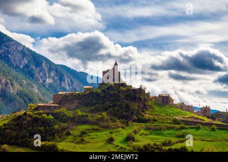 Panoramablick auf die Stadt Josa del Cadi, Bergueda, Katalonien, Spanien Stockfoto