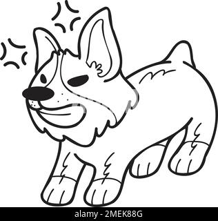 Handgezeichnete, wütende Corgi Dog-Illustration im Doodle-Stil, isoliert im Hintergrund Stock Vektor