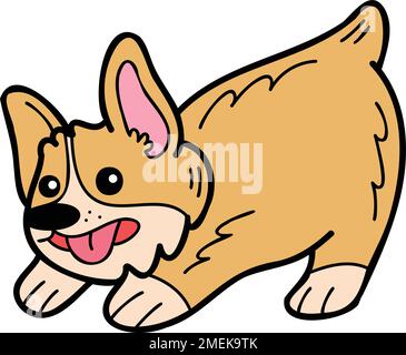 Handgezeichneter Corgi Dog spielt Illustration im Doodle-Stil isoliert im Hintergrund Stock Vektor