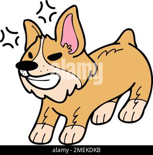 Handgezeichnete, wütende Corgi Dog-Illustration im Doodle-Stil, isoliert im Hintergrund Stock Vektor