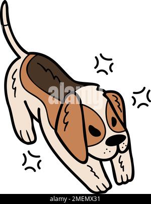 Handgezeichnete, zornige Beagle-Hund-Illustration im Doodle-Stil, isoliert im Hintergrund Stock Vektor