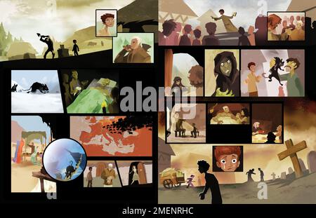 Comic-Style-Illustration des Schwarzen Todes Stockfoto