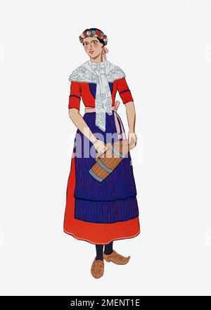 Illustration einer Frau in traditionellem Kostüm aus dem Baskenland, Südfrankreich Stockfoto