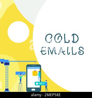 Textunterschrift für kalte E-Mails. Business Showcase unerbetene E-Mail, die ohne vorherigen Kontakt an einen Empfänger gesendet wird Stockfoto