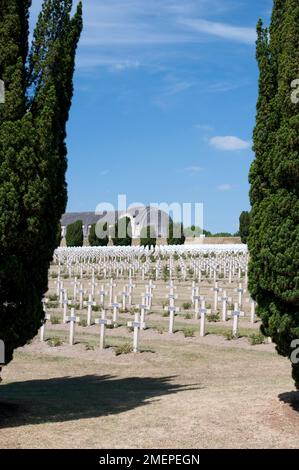 Frankreich, Lothringen, Maas, Verdun, Douaumont-Ossarium (L'ossuaire de Douaumont), Kreuzreihen auf dem Kriegsfriedhof Stockfoto