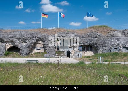 Frankreich, Lothringen, Maas, Verdun, Schlachtfelder des Ersten Weltkriegs, Fort Douaumont, Eingänge an der Seite des Hügels Stockfoto