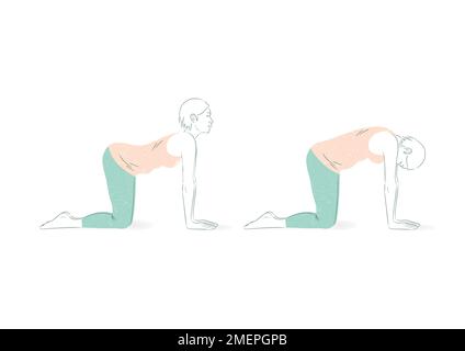 Natürliche Menopause; handgezeichnete Illustrationsfrau trainiert Yoga-Posen Stockfoto