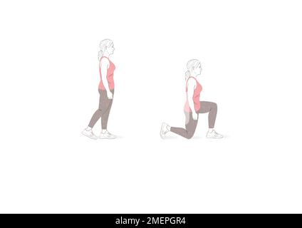 Natürliche Menopause; handgezeichnete Illustration Frau trainiert Körpergewicht Stockfoto