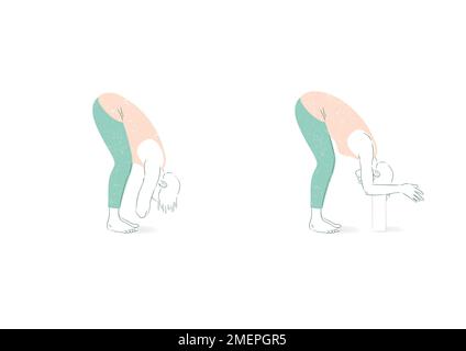 Natürliche Menopause; handgezeichnete Illustrationsfrau trainiert Yoga-Posen Stockfoto