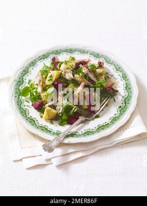 Teller mit geräuchertem Makrelensalat Stockfoto