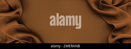 Dunkelbrauner Seidenhintergrund. Leuchtend faltbar auf glänzendem Stoff. Valentinstag. Luxuriöser Hintergrund mit leerem Raum für Design. Webbanner, Draufsicht Stockfoto