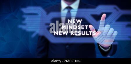 Handschriftlicher Text Neue Einstellung Neue Ergebnisse. Konzept bedeutet offen für Chancen Keine Grenzen Denken Sie größer Stockfoto