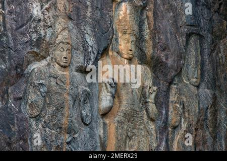 In Buduruwagala geschnitzte Felsen, Provinz Uva, Sri Lanka, Wellawaya Stockfoto