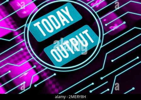 Vorzeichen, das Ausgabe anzeigt. Ein Wort für das Endergebnis von etwas oder wie die Dinge enden Stockfoto