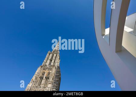 Ulmer Kathedrale, Westturm, Turm, Turm, rechts Stadthaus, Ulm, Baden-Württemberg, Deutschland Stockfoto